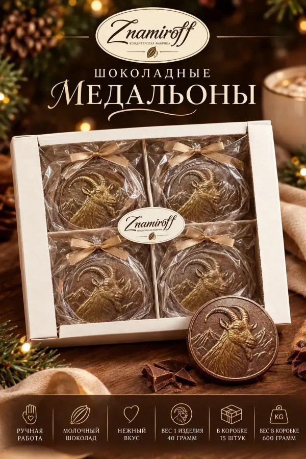 №1 Фигурный шоколад Медальоны Козлики(15шт по 40г) в Томске